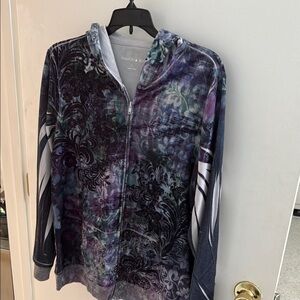 Fashion Bug Purple and Blue Bomber Jacket with Unique Tie-Dye Design